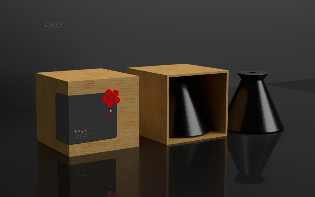 Дрозд Александр. «KAGE ароматический диффузор». KAGE выполнен в эстетике японских образов, вмещает до 5 стандартных ароматических палочек и до 150 мл парфюмерной отдушки.