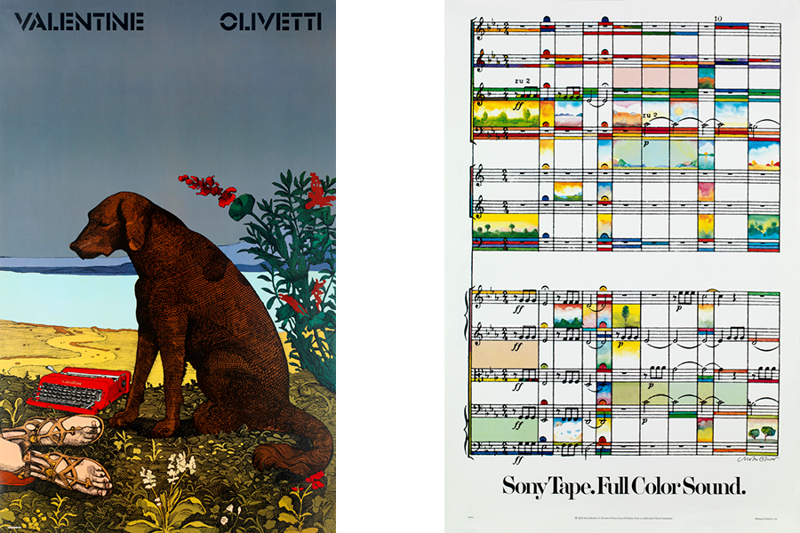 Плакат Dog. Милтон Глейзер, для компании Olivetti, 1969 год. Плакат Sony Tape Full Color Sound. Милтон Глейзер, 1979 год