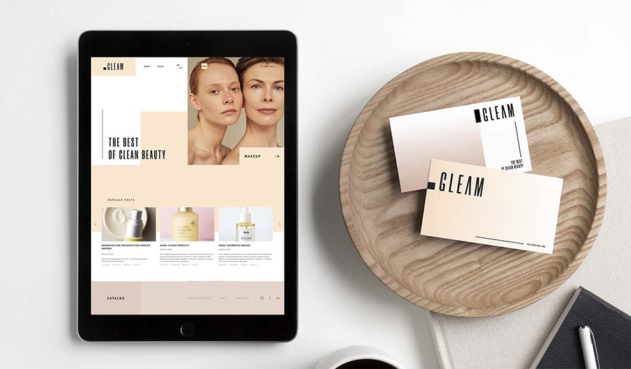 Айдентика и Веб-дизайн для бренда Gleam – интернет-магазин лучших косметических брендов и продуктов, соответствующие новым стандартам косметики.