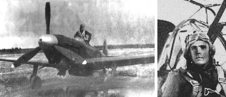 Слава Фатов после первого самостоятельного вылета на стоянке 3-й эскадрильи 12-го истребительного полка в Мемеле, 1944 г.Слава Фатов около своего самолета, 1945 г.